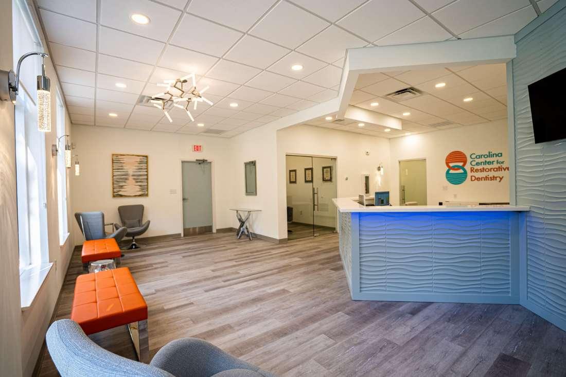 Front desk in waiting area at Carolina Center for Restorative Dentistry in Mt Pleasant, SC