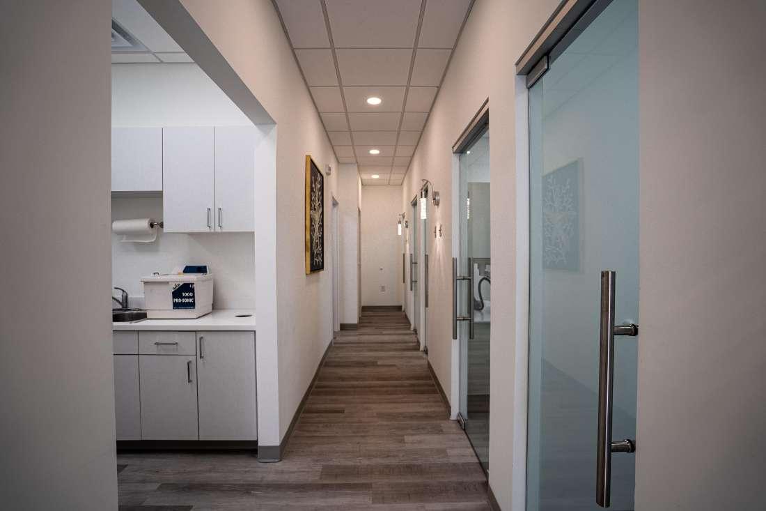 Hallway of treatment rooms at dentist in Mt Pleasant, SC